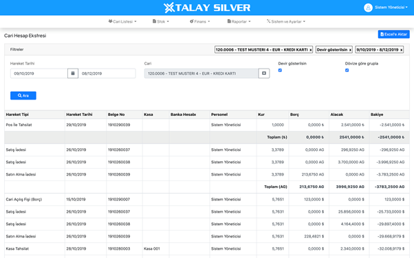 fSilver Account Statement Report
